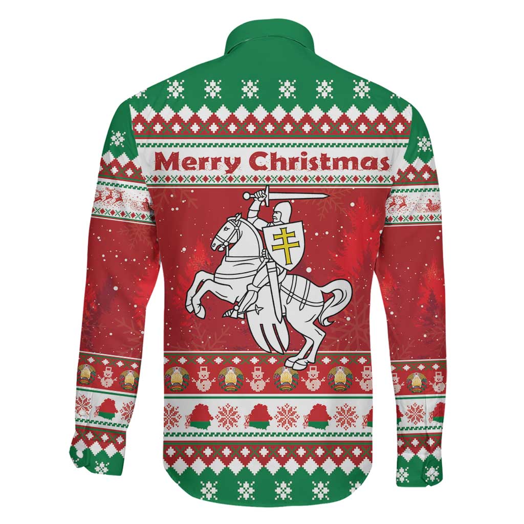 Belarus Pahonia Christmas Family Matching Off Shoulder Short Dress and Hawaiian Shirt Belarusian Vytis Knight Xmas Pattern - Wonder Print Shop