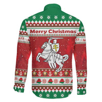 Belarus Pahonia Christmas Family Matching Off Shoulder Short Dress and Hawaiian Shirt Belarusian Vytis Knight Xmas Pattern - Wonder Print Shop