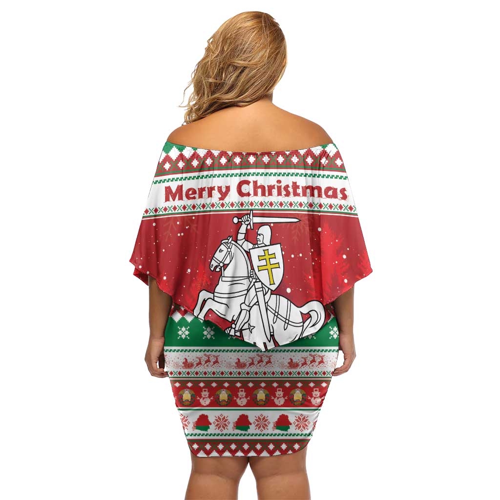 Belarus Pahonia Christmas Family Matching Off Shoulder Short Dress and Hawaiian Shirt Belarusian Vytis Knight Xmas Pattern - Wonder Print Shop