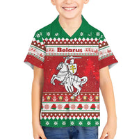 Belarus Pahonia Christmas Family Matching Off Shoulder Short Dress and Hawaiian Shirt Belarusian Vytis Knight Xmas Pattern - Wonder Print Shop