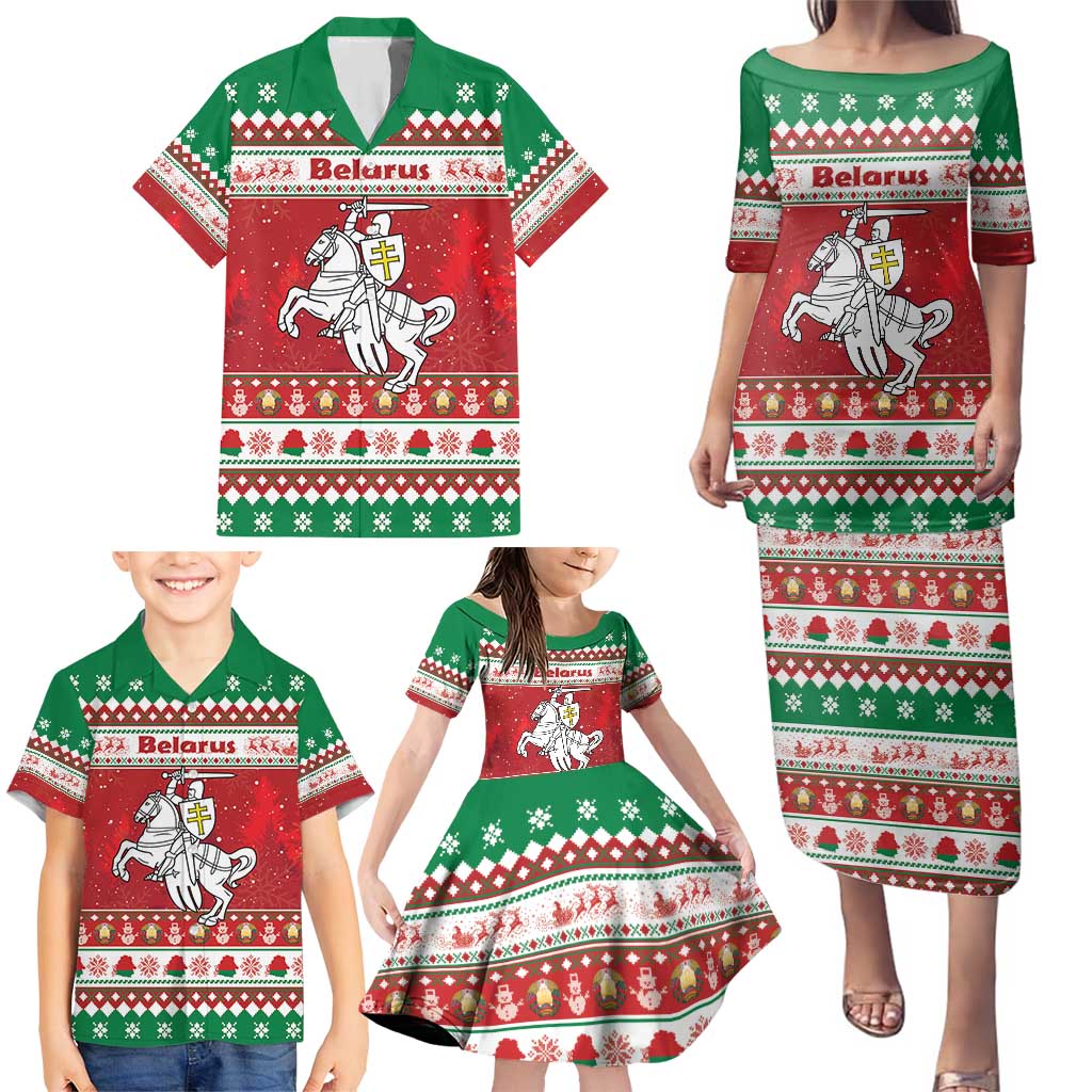 Belarus Pahonia Christmas Family Matching Puletasi and Hawaiian Shirt Belarusian Vytis Knight Xmas Pattern - Wonder Print Shop