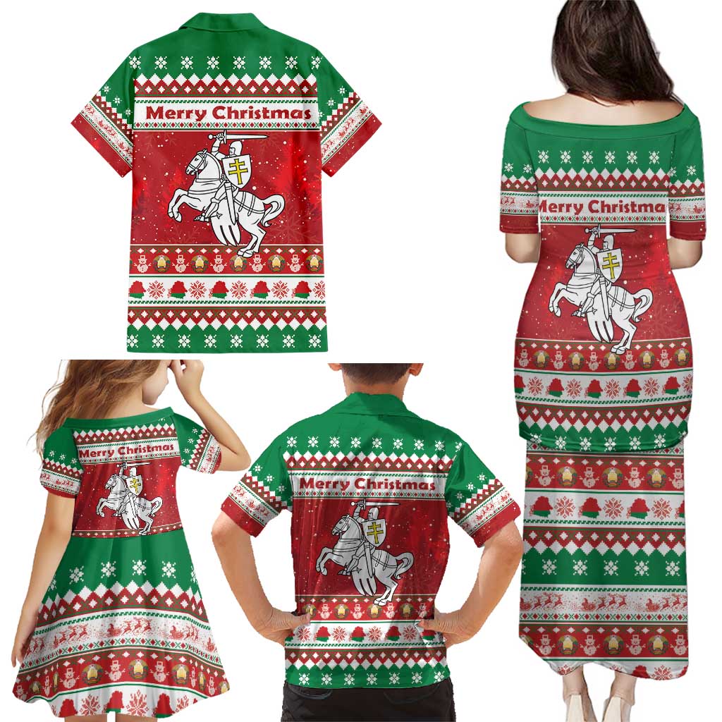 Belarus Pahonia Christmas Family Matching Puletasi and Hawaiian Shirt Belarusian Vytis Knight Xmas Pattern - Wonder Print Shop