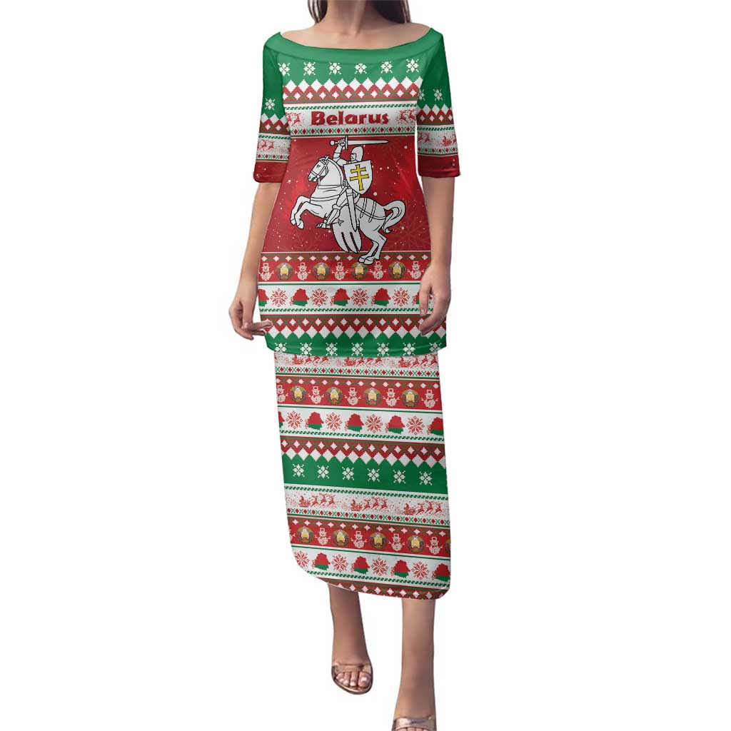 Belarus Pahonia Christmas Family Matching Puletasi and Hawaiian Shirt Belarusian Vytis Knight Xmas Pattern - Wonder Print Shop