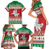Belarus Pahonia Christmas Family Matching Short Sleeve Bodycon Dress and Hawaiian Shirt Belarusian Vytis Knight Xmas Pattern - Wonder Print Shop