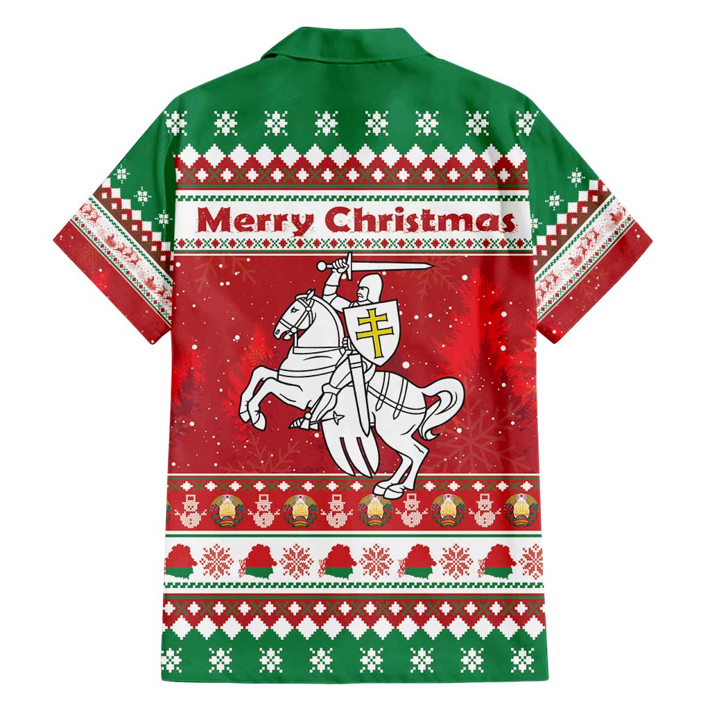 Belarus Pahonia Christmas Family Matching Short Sleeve Bodycon Dress and Hawaiian Shirt Belarusian Vytis Knight Xmas Pattern - Wonder Print Shop