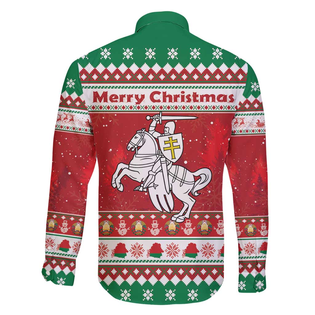 Belarus Pahonia Christmas Family Matching Short Sleeve Bodycon Dress and Hawaiian Shirt Belarusian Vytis Knight Xmas Pattern - Wonder Print Shop