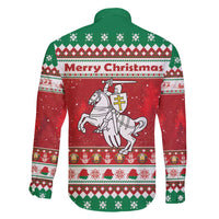 Belarus Pahonia Christmas Family Matching Short Sleeve Bodycon Dress and Hawaiian Shirt Belarusian Vytis Knight Xmas Pattern - Wonder Print Shop