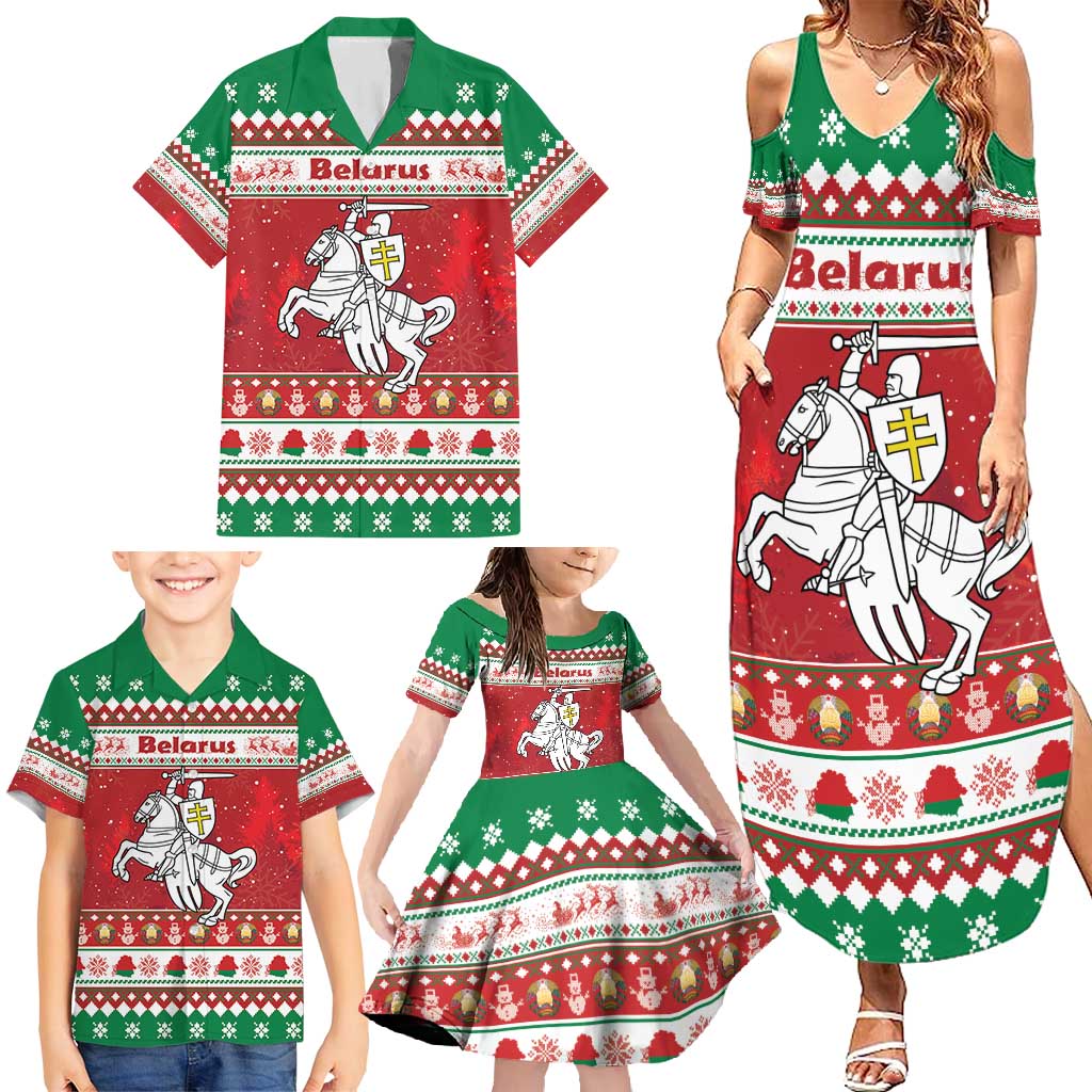 Belarus Pahonia Christmas Family Matching Summer Maxi Dress and Hawaiian Shirt Belarusian Vytis Knight Xmas Pattern - Wonder Print Shop
