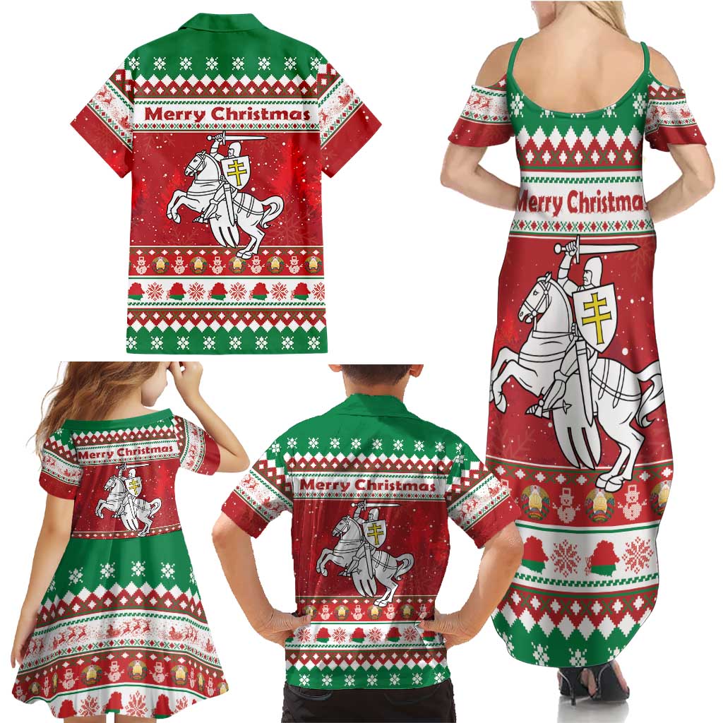Belarus Pahonia Christmas Family Matching Summer Maxi Dress and Hawaiian Shirt Belarusian Vytis Knight Xmas Pattern - Wonder Print Shop