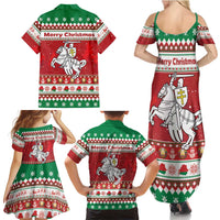 Belarus Pahonia Christmas Family Matching Summer Maxi Dress and Hawaiian Shirt Belarusian Vytis Knight Xmas Pattern - Wonder Print Shop