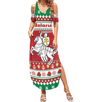 Belarus Pahonia Christmas Family Matching Summer Maxi Dress and Hawaiian Shirt Belarusian Vytis Knight Xmas Pattern - Wonder Print Shop