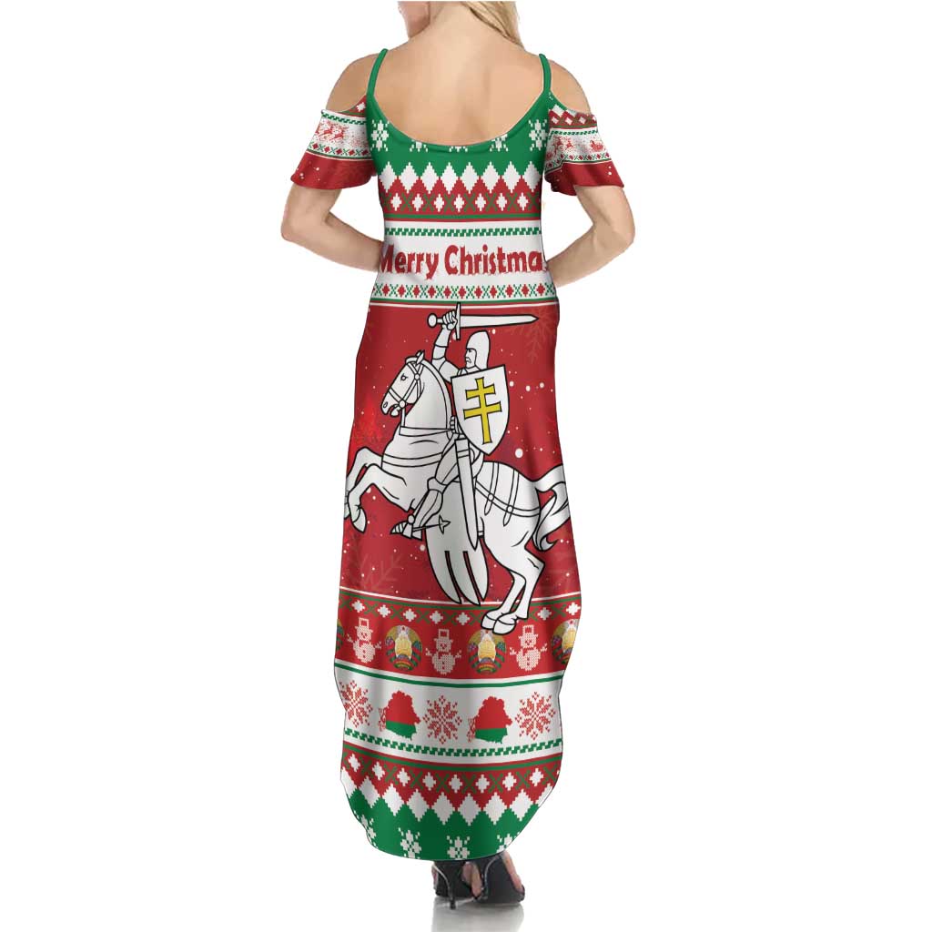 Belarus Pahonia Christmas Family Matching Summer Maxi Dress and Hawaiian Shirt Belarusian Vytis Knight Xmas Pattern - Wonder Print Shop