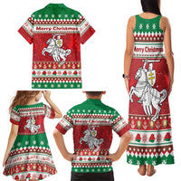 Belarus Pahonia Christmas Family Matching Tank Maxi Dress and Hawaiian Shirt Belarusian Vytis Knight Xmas Pattern - Wonder Print Shop