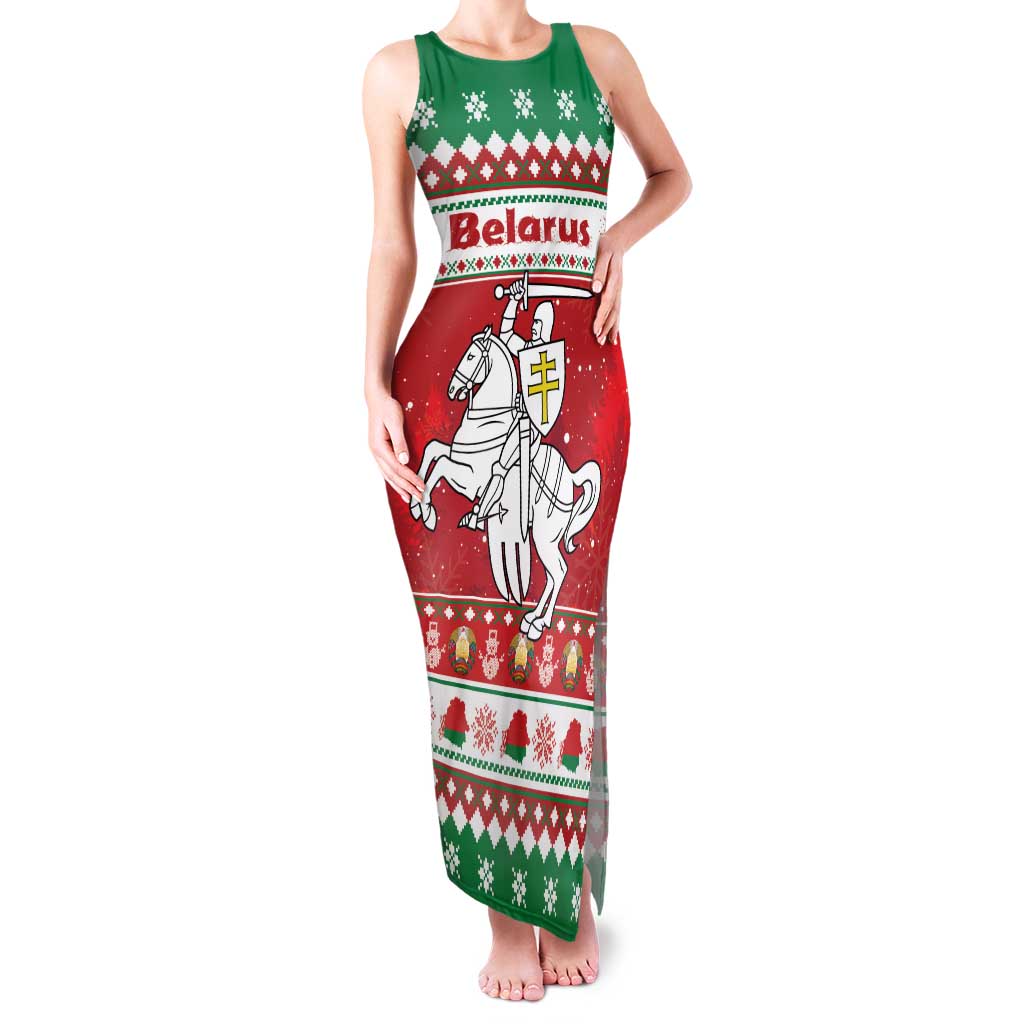 Belarus Pahonia Christmas Family Matching Tank Maxi Dress and Hawaiian Shirt Belarusian Vytis Knight Xmas Pattern - Wonder Print Shop