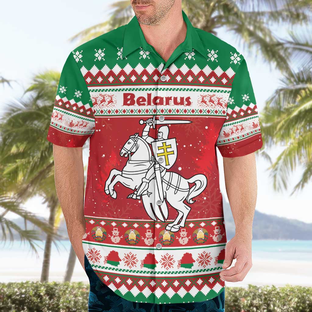 Belarus Pahonia Christmas Hawaiian Shirt Belarusian Vytis Knight Xmas Pattern - Wonder Print Shop