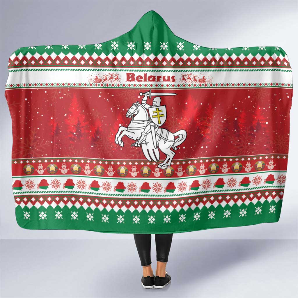 Belarus Pahonia Christmas Hooded Blanket Belarusian Vytis Knight Xmas Pattern - Wonder Print Shop