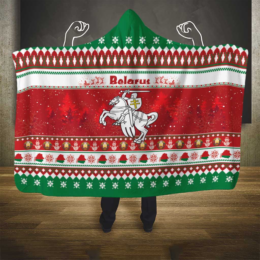 Belarus Pahonia Christmas Hooded Blanket Belarusian Vytis Knight Xmas Pattern - Wonder Print Shop