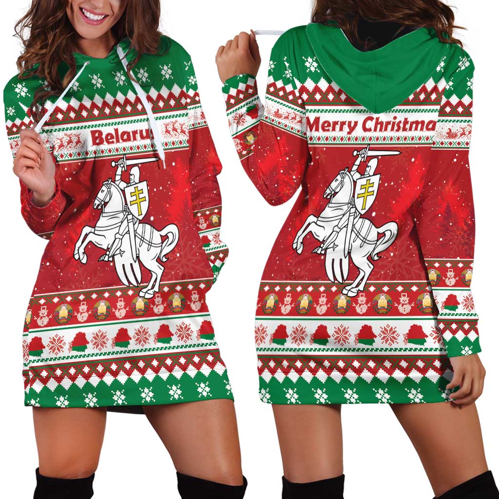 Belarus Pahonia Christmas Hoodie Dress Belarusian Vytis Knight Xmas Pattern - Wonder Print Shop