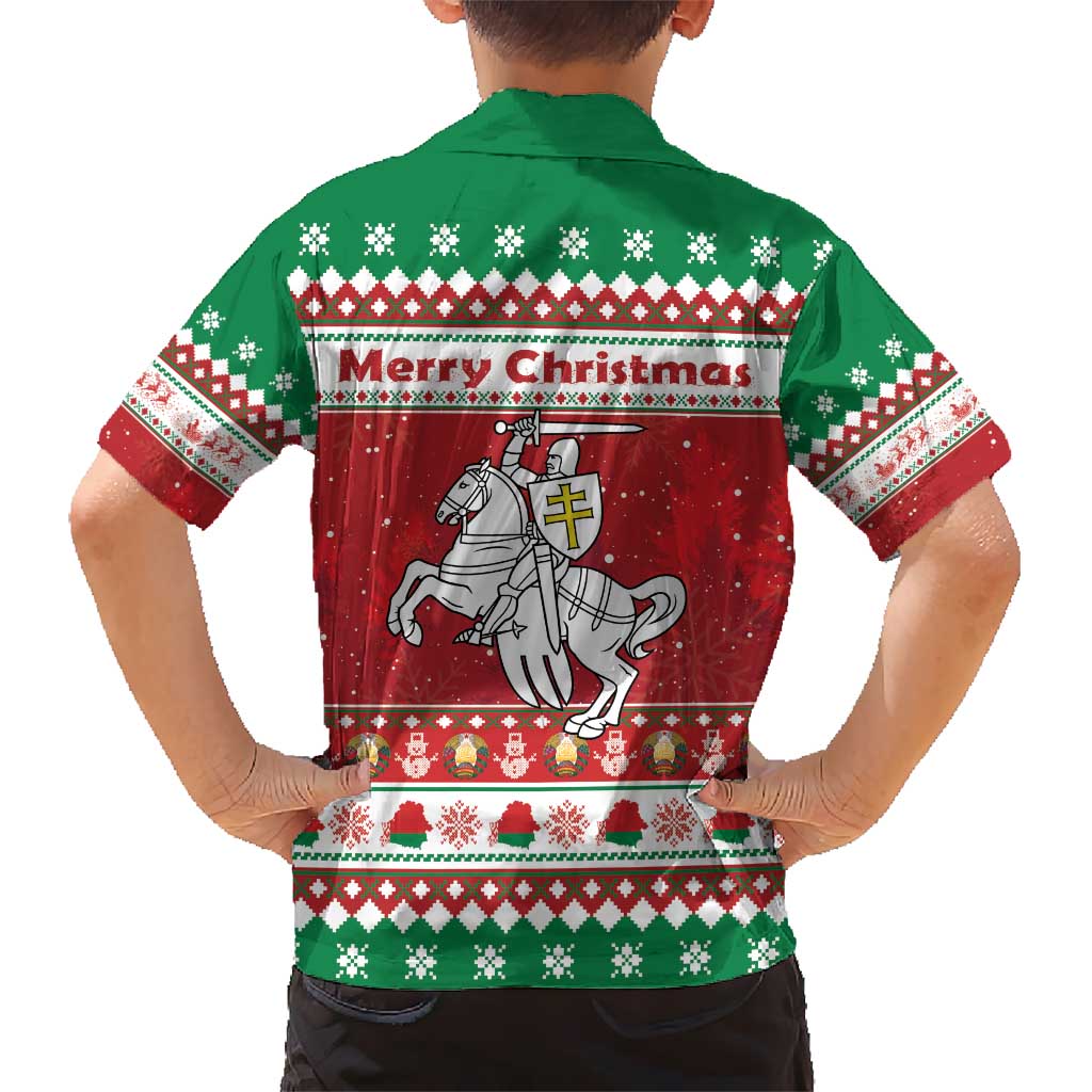 Belarus Pahonia Christmas Kid Hawaiian Shirt Belarusian Vytis Knight Xmas Pattern - Wonder Print Shop