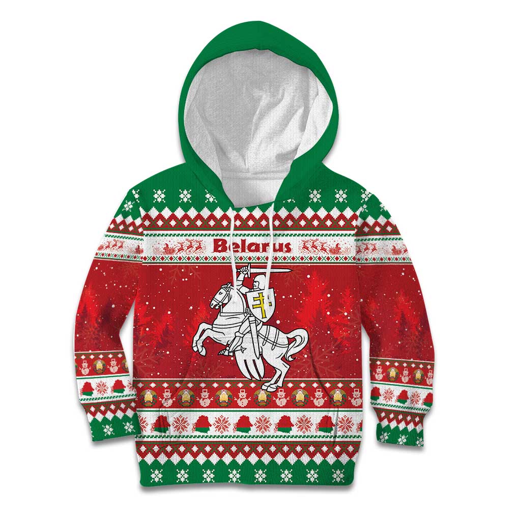 Belarus Pahonia Christmas Kid Hoodie Belarusian Vytis Knight Xmas Pattern - Wonder Print Shop