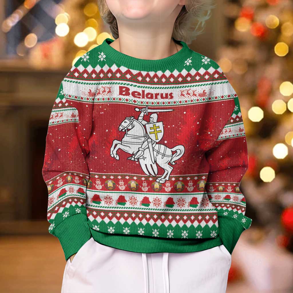 Belarus Pahonia Christmas Kid Ugly Christmas Sweater Belarusian Vytis Knight Xmas Pattern - Wonder Print Shop