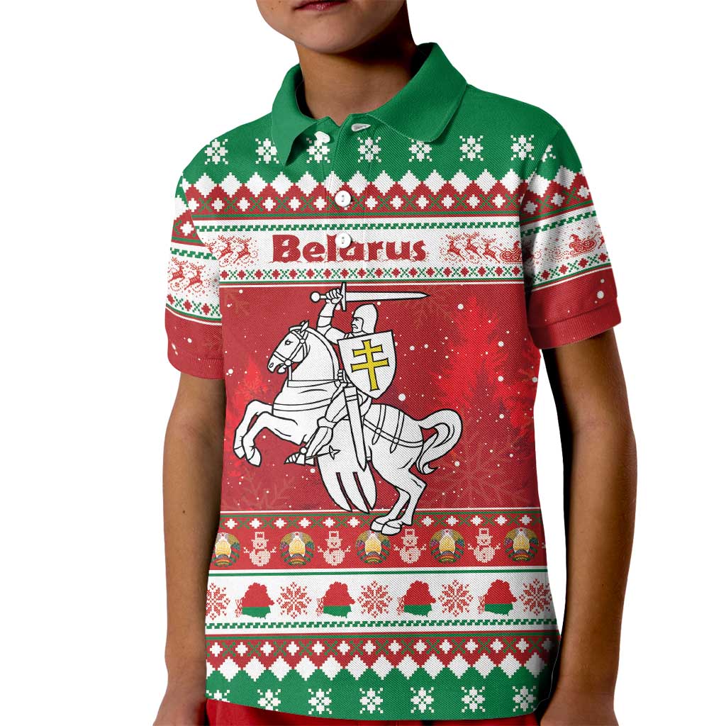 Belarus Pahonia Christmas Kid Polo Shirt Belarusian Vytis Knight Xmas Pattern - Wonder Print Shop
