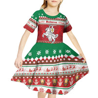 Belarus Pahonia Christmas Kid Short Sleeve Dress Belarusian Vytis Knight Xmas Pattern - Wonder Print Shop