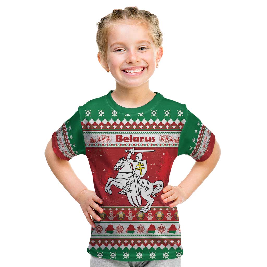 Belarus Pahonia Christmas Kid T Shirt Belarusian Vytis Knight Xmas Pattern - Wonder Print Shop