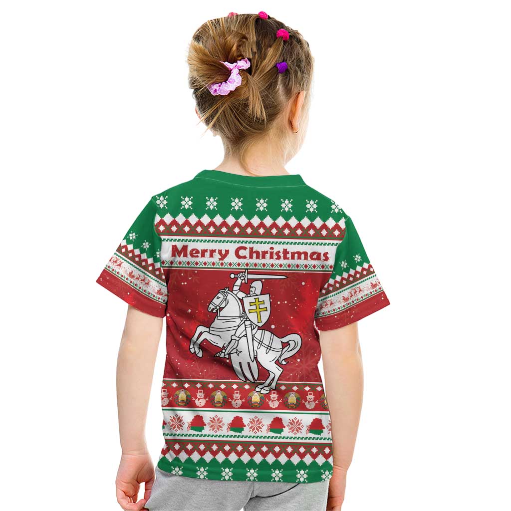 Belarus Pahonia Christmas Kid T Shirt Belarusian Vytis Knight Xmas Pattern - Wonder Print Shop