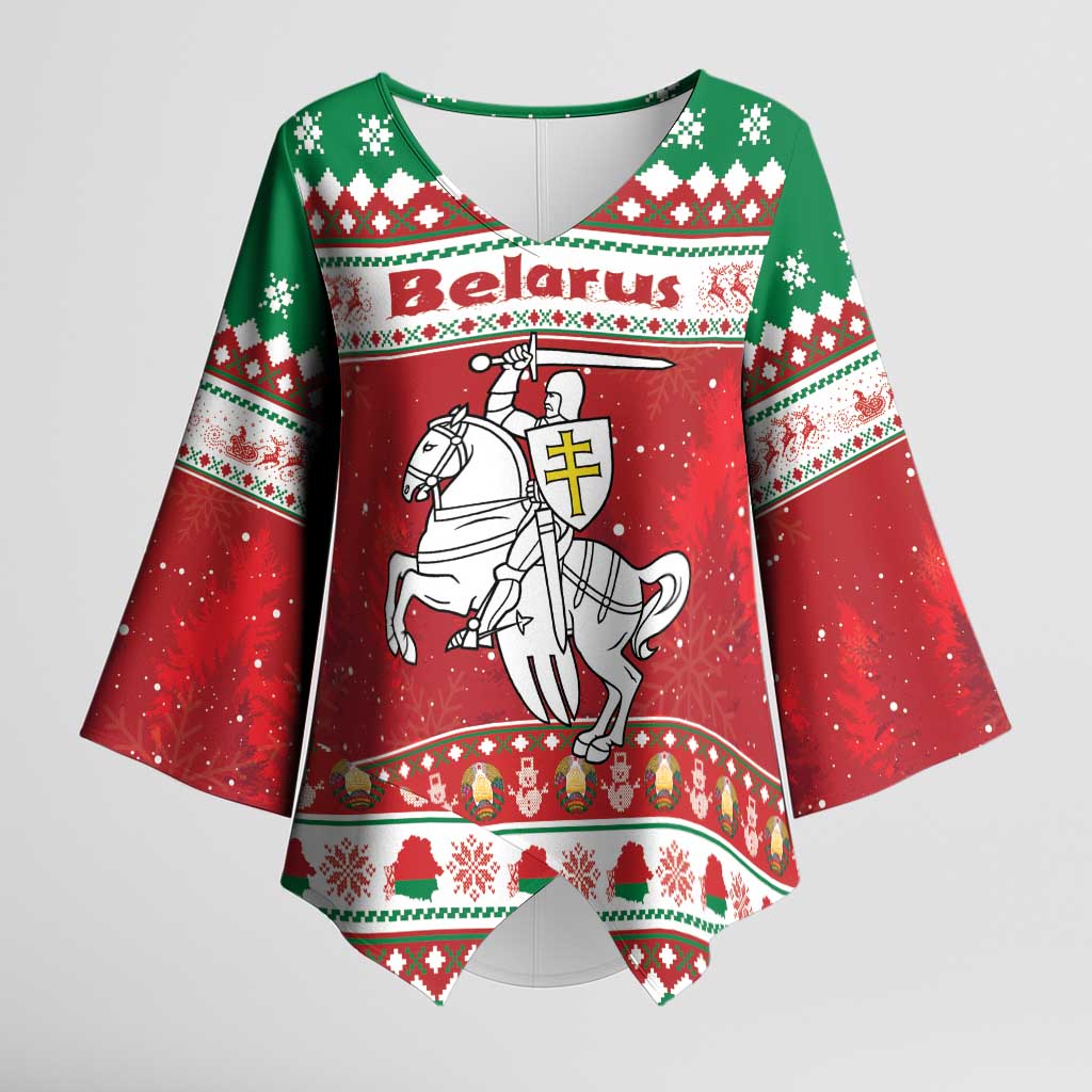 Belarus Pahonia Christmas Kimono Sleeve Blouse Belarusian Vytis Knight Xmas Pattern - Wonder Print Shop
