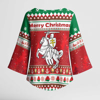 Belarus Pahonia Christmas Kimono Sleeve Blouse Belarusian Vytis Knight Xmas Pattern - Wonder Print Shop
