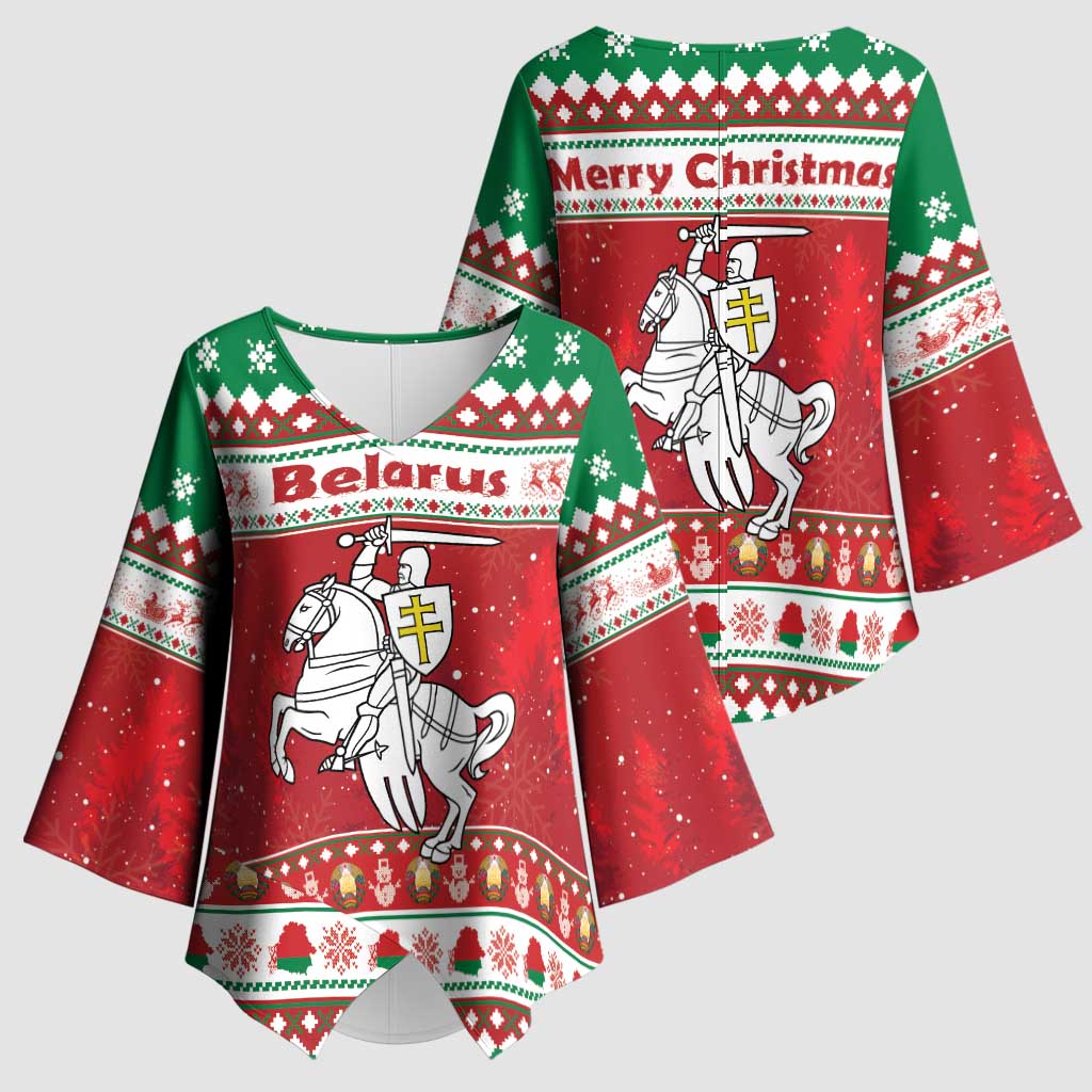 Belarus Pahonia Christmas Kimono Sleeve Blouse Belarusian Vytis Knight Xmas Pattern - Wonder Print Shop