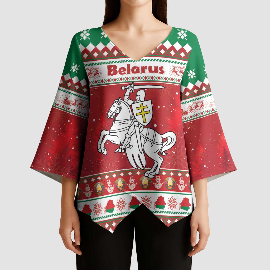 Belarus Pahonia Christmas Kimono Sleeve Blouse Belarusian Vytis Knight Xmas Pattern - Wonder Print Shop