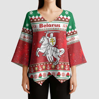 Belarus Pahonia Christmas Kimono Sleeve Blouse Belarusian Vytis Knight Xmas Pattern - Wonder Print Shop