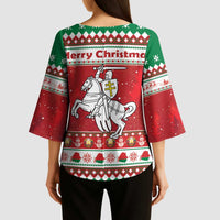 Belarus Pahonia Christmas Kimono Sleeve Blouse Belarusian Vytis Knight Xmas Pattern - Wonder Print Shop