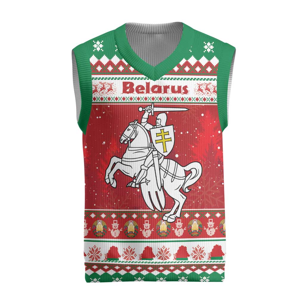 Belarus Pahonia Christmas Knitted V-Neck Vest Belarusian Vytis Knight Xmas Pattern - Wonder Print Shop