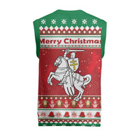 Belarus Pahonia Christmas Knitted V-Neck Vest Belarusian Vytis Knight Xmas Pattern - Wonder Print Shop