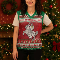 Belarus Pahonia Christmas Knitted V-Neck Vest Belarusian Vytis Knight Xmas Pattern - Wonder Print Shop