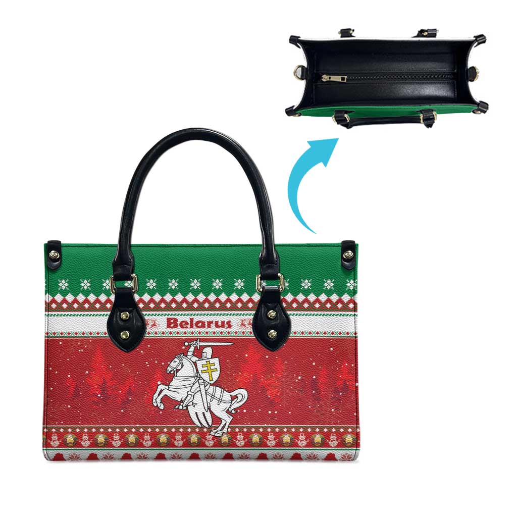 Belarus Pahonia Christmas Leather Bag Belarusian Vytis Knight Xmas Pattern - Wonder Print Shop