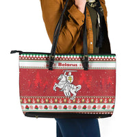Belarus Pahonia Christmas Leather Tote Bag Belarusian Vytis Knight Xmas Pattern - Wonder Print Shop