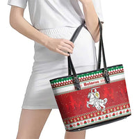 Belarus Pahonia Christmas Leather Tote Bag Belarusian Vytis Knight Xmas Pattern - Wonder Print Shop