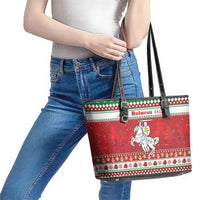 Belarus Pahonia Christmas Leather Tote Bag Belarusian Vytis Knight Xmas Pattern - Wonder Print Shop