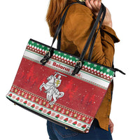 Belarus Pahonia Christmas Leather Tote Bag Belarusian Vytis Knight Xmas Pattern - Wonder Print Shop
