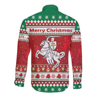Belarus Pahonia Christmas Long Sleeve Button Shirt Belarusian Vytis Knight Xmas Pattern - Wonder Print Shop