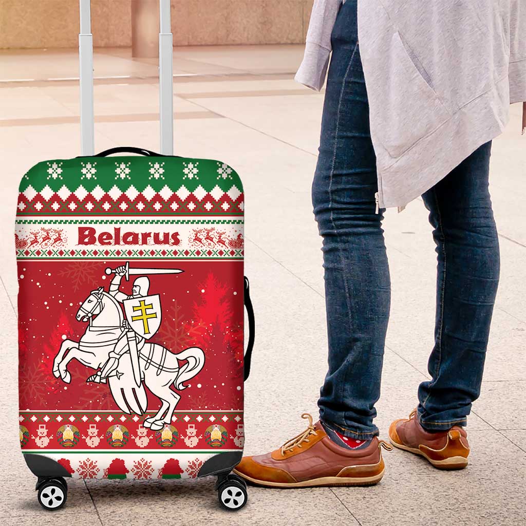 Belarus Pahonia Christmas Luggage Cover Belarusian Vytis Knight Xmas Pattern - Wonder Print Shop