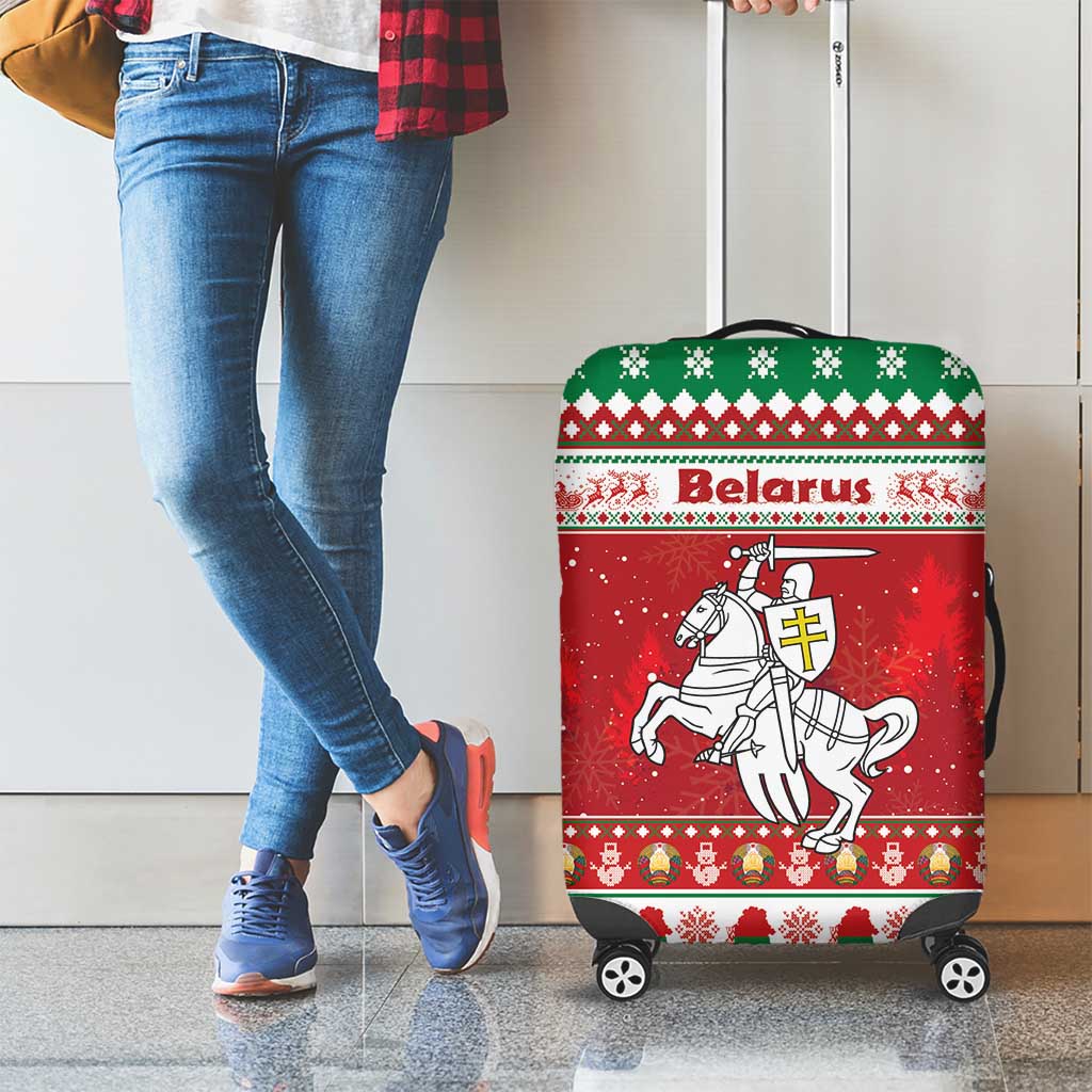 Belarus Pahonia Christmas Luggage Cover Belarusian Vytis Knight Xmas Pattern - Wonder Print Shop