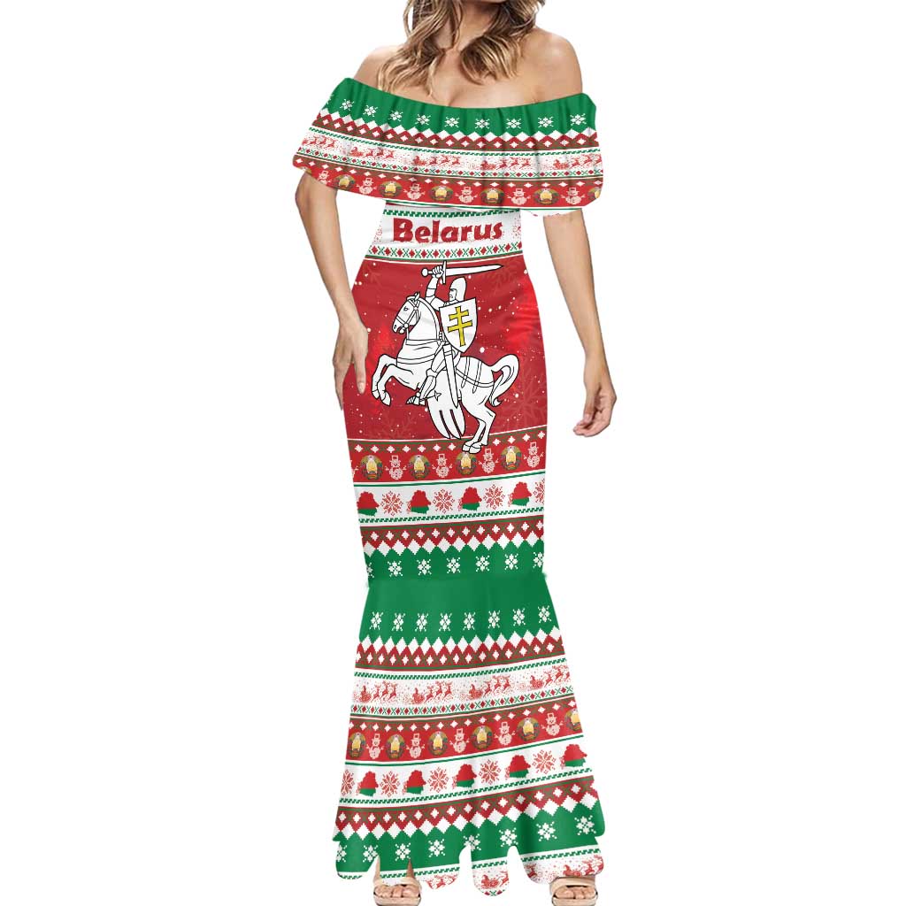 Belarus Pahonia Christmas Mermaid Dress Belarusian Vytis Knight Xmas Pattern - Wonder Print Shop