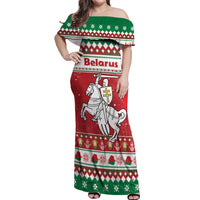 Belarus Pahonia Christmas Off Shoulder Maxi Dress Belarusian Vytis Knight Xmas Pattern - Wonder Print Shop