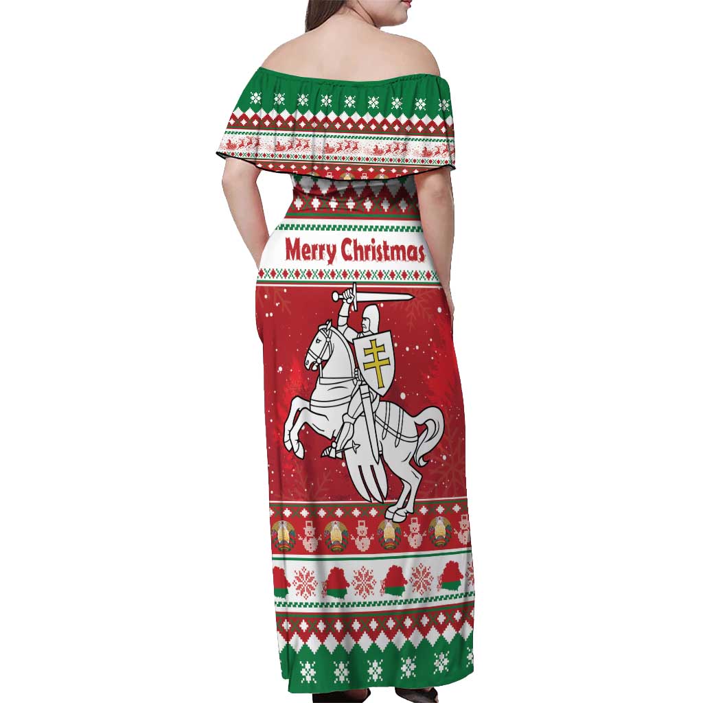 Belarus Pahonia Christmas Off Shoulder Maxi Dress Belarusian Vytis Knight Xmas Pattern - Wonder Print Shop