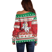 Belarus Pahonia Christmas Off Shoulder Sweater Belarusian Vytis Knight Xmas Pattern - Wonder Print Shop
